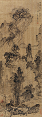  （清）黄易（1744-1802）《远山高树图》，79×28 cm， 约2.0平尺。拍品。
字大易，号小松、秋盦。钱塘（今浙江杭州）人。是诗人兼金石书画家黄树榖之子。历官山东东平州判、兖州运河同知，公退之暇致力于搜碑访古。勤于金石考古外，黄易亦工丹青，山水取法五代董源、关仝，隶书得力于东汉《娄寿碑》、《西岳华山庙碑》。尤善篆刻，被列为“西泠前四家”之一。