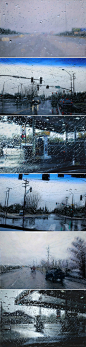 艺术家Karen Woods的写实油画作品《Driving Rain》，都说了，他们真的不是摄影。