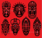 背景上的红色的非洲部落面具-杂项矢量Set of Tribal African Masks on Red Background - Miscellaneous Vectors非洲,非洲,非洲式发型,艺术,《阿凡达》,收集、文化、装饰、装饰、设计、设计师、种族、脸,平,头,人类,说明,孤立的,面具,红色,宗教仪式,集,标志,符号,传统的部落,部落,矢量,巫术 africa, african, afro, art, avatar, collection, culture, decoration, decora