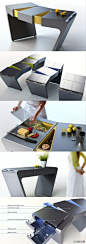 [手风琴厨房折叠桌] 这款手风琴厨房折叠桌看似一把中国的扇子，采用模块化设计，使用非常灵活，你可以根据自己的需要改变模块之间的布局。