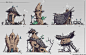 Mud Houses, Gabe Kralik : I had a lot of fun with the recent page of trees I did, so I decided to do something similar with houses. The top row was inspired by jungle plants (#1 - pitcher plant, #3 -venus fly trap). The bottom row was inspired by vultures