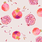 Pattern Design : Mushroom, pomegranate, pineapple and pear theme pattern