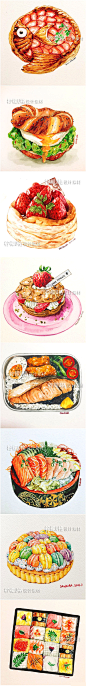 140 手绘水彩画食物菜品甜点蛋糕寿司插画Dalgura 绘画临摹素材-淘宝网