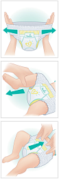 Pampers : Instructional illustrations for Pampers diaper packaging