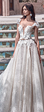 galia-lahav-spring-2018-bridal-cap-sleeves-deep-plunging-sweetheart-neckline-heavily-embellished-bodice-glitter-skirt-romantic-a-line-wedding-dress-open-back-chapel-train-liliya-zv.jpg (900×2300)