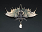 A Diamond-set Winged Dragon Brooch   The central dragon of chased silver body, webbed feet and scrolled tail, outstretched translucent wings and a suspended baroque pearl drop with circular-cut diamond detail, the mount with initials E.G., Paris, with inv