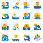 Free vector blue wave with sun icons set