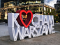 Kocham Warszawę I public sign installation : KOCHAM WARSZAWĘPUBLIC INSTALLATION AT THE EUROPEAN SQUARE IN THE WARSAW SPIRE COMPLEX_Kocham Warszawę ( I love Warsaw) is an installation of Warsaw Spires motto.A two meter tall writing made of perforated steel