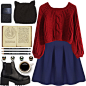 A fashion look from November 2014 featuring red crop top, blue skirt and shimmer stockings. Browse and shop related looks.