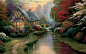 A quiet evening, thomas kinkade, painting, kinkade, живопись, каменный #油画# #山水画#