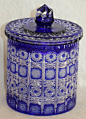  BOHEMIAN COBALT TO CLEAR CUT GLASS BISCUIT BARREL