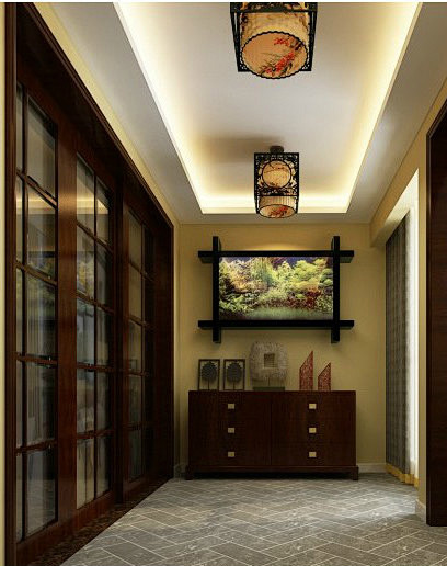 中式家居过道装修效果图—土拨鼠装饰设计门...
