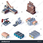 By tele52 Vector isometric buildings icon set. Factories, plants, warehouse, conveyor and other industrial facilities