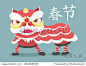  illustration of  Chinese New Year -  dancing a Lion dance