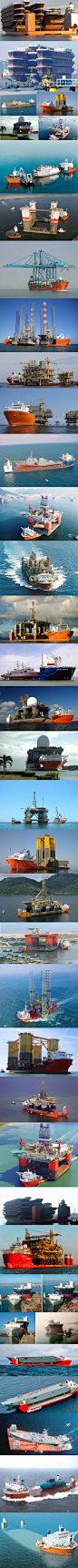 【Huge Semi-submersible Heavy Lift Ship】看到很多人对刚才发的图里的船感兴趣。这种船叫做"半潜举式自航重载船"，一般用来载运钻井平台、舰船一类的物体。其中比较有代表性的是荷兰Dockwise海运的“蓝马林”(Blue Marlin)，它运过最有名的货物是科尔号驱逐舰。最后一张图就是蓝马林的半潜状态。