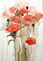 Red Poppies - original watercolor painting / mixed media