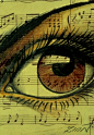 Aceo  Original    "BROWN MUSIC "    EYE      pencil  ZINN: