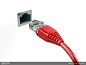 红色网线端子端口连接高清图片