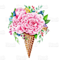 Ice Cream Flowers Cone stock vector art 