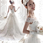 天使的嫁衣韩式v领一字肩拖尾公主新娘蕾丝婚纱礼服2014冬季新款-淘宝网