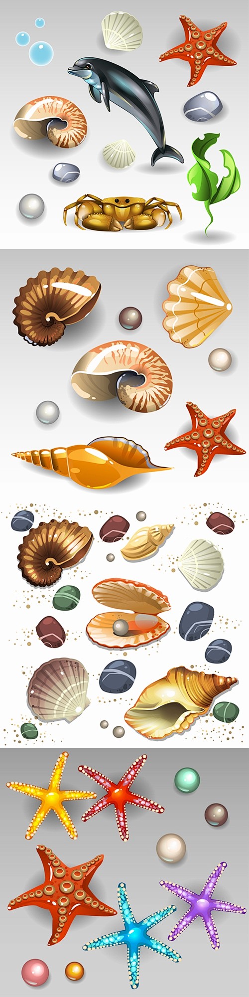 海洋生物矢量 5EPS 贝壳、海星、海螺...
