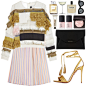 A fashion look from November 2016 featuring 3.1 phillip lim top, pastel skirt and metallic gold sandals. Browse and shop related looks.