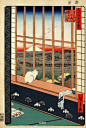 渥丹：看之前的围脖说日本在做歌川国芳和弟子的有关猫的浮世绘展，就想起这张，歌川広重的望着富士山的猫～每次看都觉得太太太萌了><