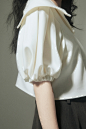 FUSSED原创小众设计师 水手v领泡泡短袖纯白俏皮衬衫女设计感上衣-淘宝网