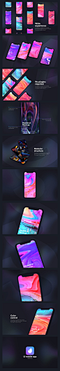 黑色iPhoneX手机vi样机贴图展示彩色流动抽象液体壁纸PSD设计素材
