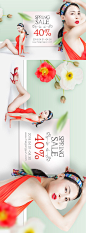 春季性感泳衣打折促销海报模板Spring promotional poster template#ti336a3804 :  