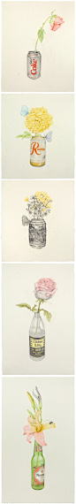 【瓶 · 花】彩铅图： 82年生年轻女艺术家Aurel Schmidt