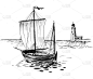 小帆船和灯塔