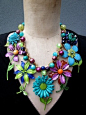 "Spring Bouquet" - Statement necklace made from vintage enamel flowers. [SOLD] Created by Australian artist Rebecca for Urban Rose Jewellry Designs (rebecca3030) on etsy.  A Garden around your neck!