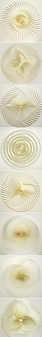 【艺术】日本艺术家Yuko Nishimura 在她的系列题为Relief的作品运用手工折叠单张纸，成为抽象的几何纸艺作品。她采用的折纸折纸在日本的特殊kyokushi纸用来制作成迷人的几何图案。她把当代美学的传统方法与整个单色相结合，结构呼应的形状和视觉感受如曼荼罗般，作品无不反映了女艺术家的耐心和技巧。