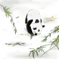 手绘-中国风水墨风动物贴纸-熊猫