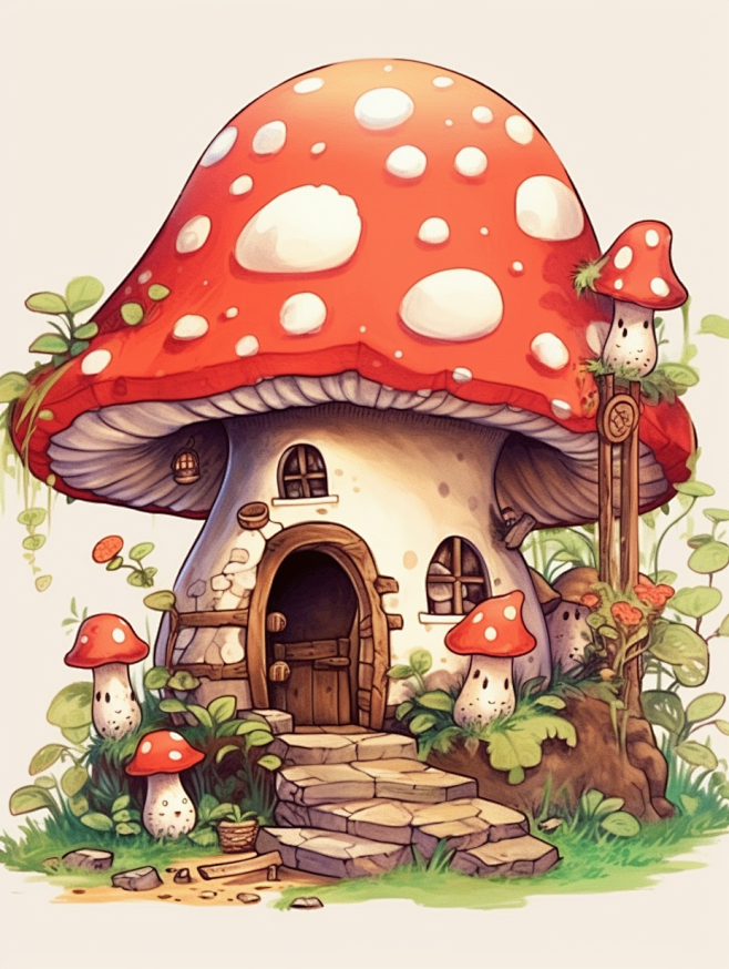 Mushroom house, chil...