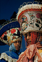 Portrait of two young men dressed up as chinelos for carnival in Tepotzotlan, Mexico, December 1951.Photograph by Justin Locke, National Geo...