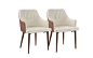 $129.99 Set of 2 Dining Chairs Faux Leather Kitchen Chairs with Arm Rests for Dining Room (Brown / Beige)