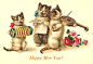 Cats,  New Year Card,  - Victorian -  Happy "MEW" year