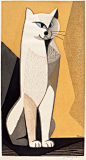 日本艺术家Tomoo Inagaki (1902-1980) 的木 版画猫咪。@北坤人素材