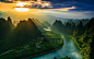 General 1230x768 landscape nature mountains river sun rays clouds village mist China sunset field farm