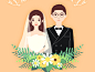 Wedding Illustration bride groom flower flat design wedding