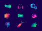 Technology icons colorful gradient programming development icons music search big data flash drive wi-fi graph messages monitor gears headphones arrows