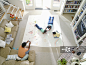 Family of four in living room, mother, son and daughter (6-10) drawing on large piece of paper on floor, elevated view_创意图片