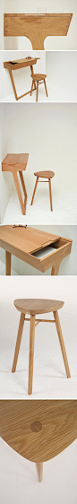 Phil Procter为英国家具制造商Ercol设计的一套桌凳，使用美国橡木制作，细节处理很不错。
