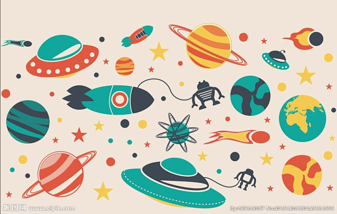卡通可爱手绘宇宙太空飞船火箭