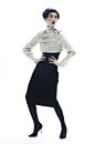MS.Min 12FW 花式绗棉超高腰黑色铅笔裙 原创 设计 新款 2013