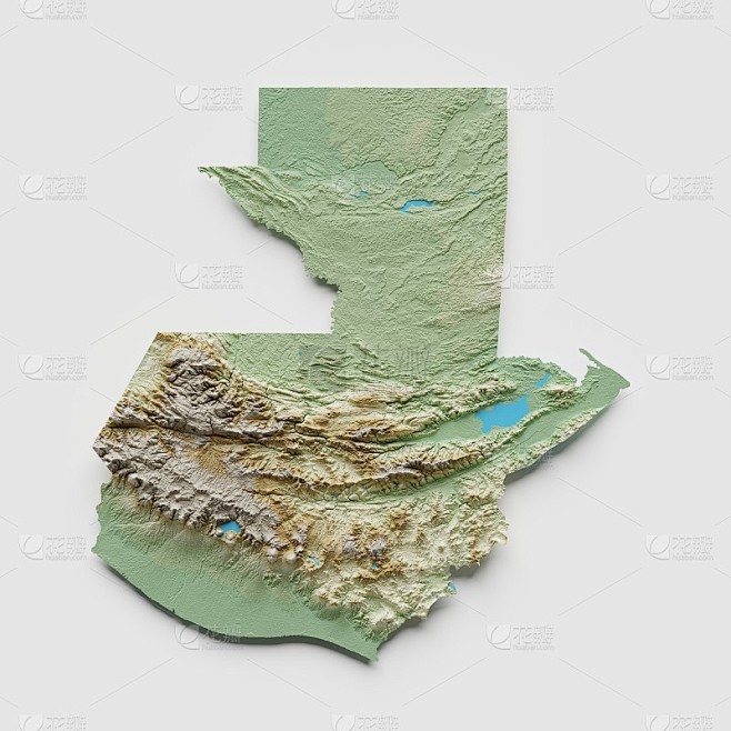 危地马拉地形图(水)- 3D渲染