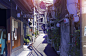 Anime - Original  Alley Oriental Town Power Line House Lantern Wallpaper