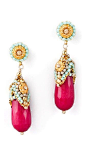 Miguel Ases Pink Jade & Crystal Drop Earrings